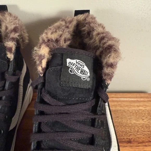 Vans SK8-Hi Platform Black Suede Leopard Fur Sneaker Size 8.5 - Picture 5 of 11